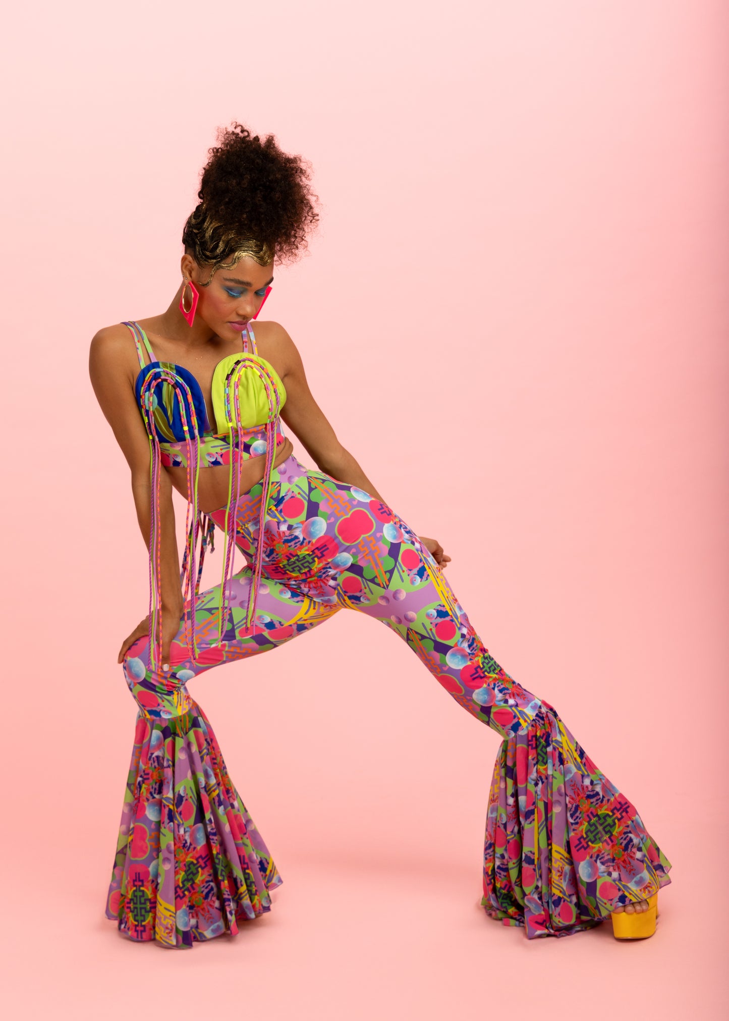 Pink High Waisted Bell Bottom Trousers