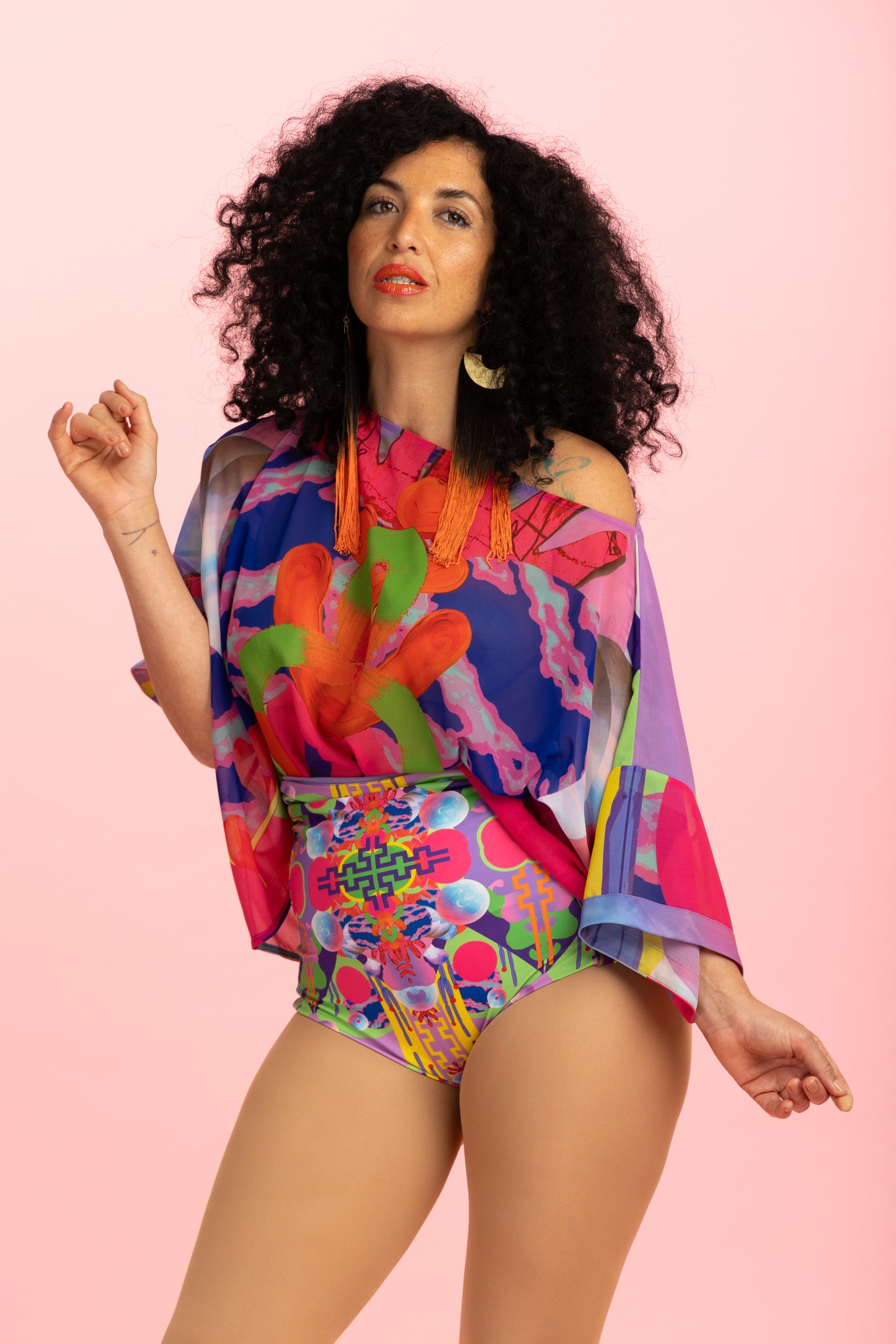 Pink Oversized Cropped Chiffon T-Shirt