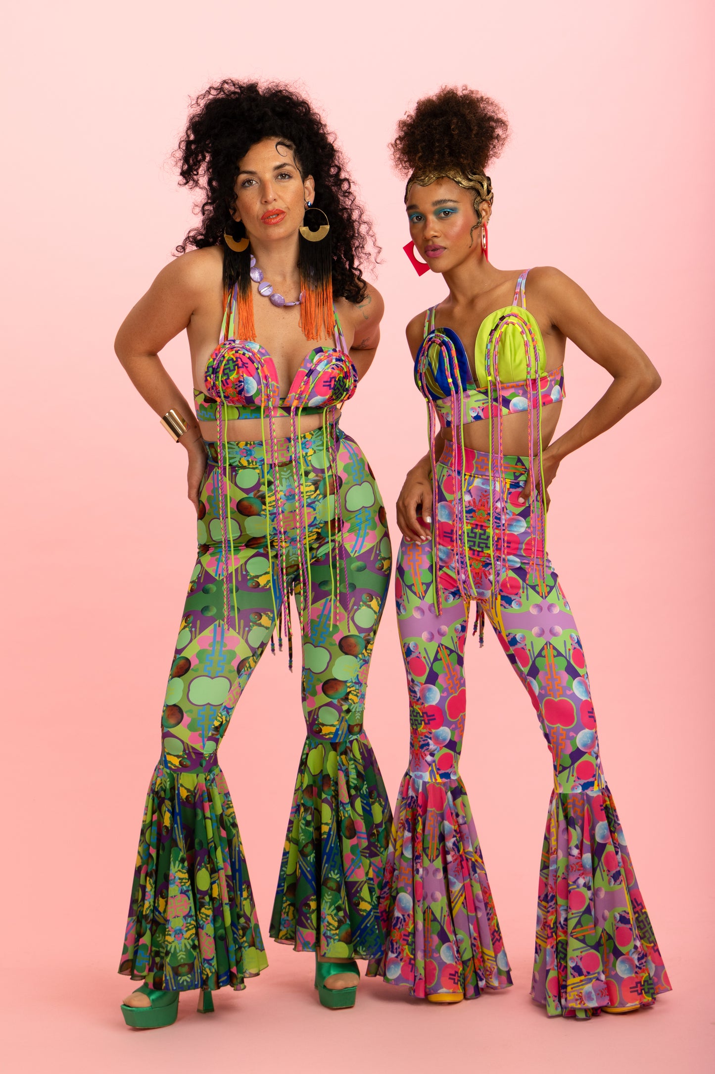 Green High Waisted Bell Bottom Trousers