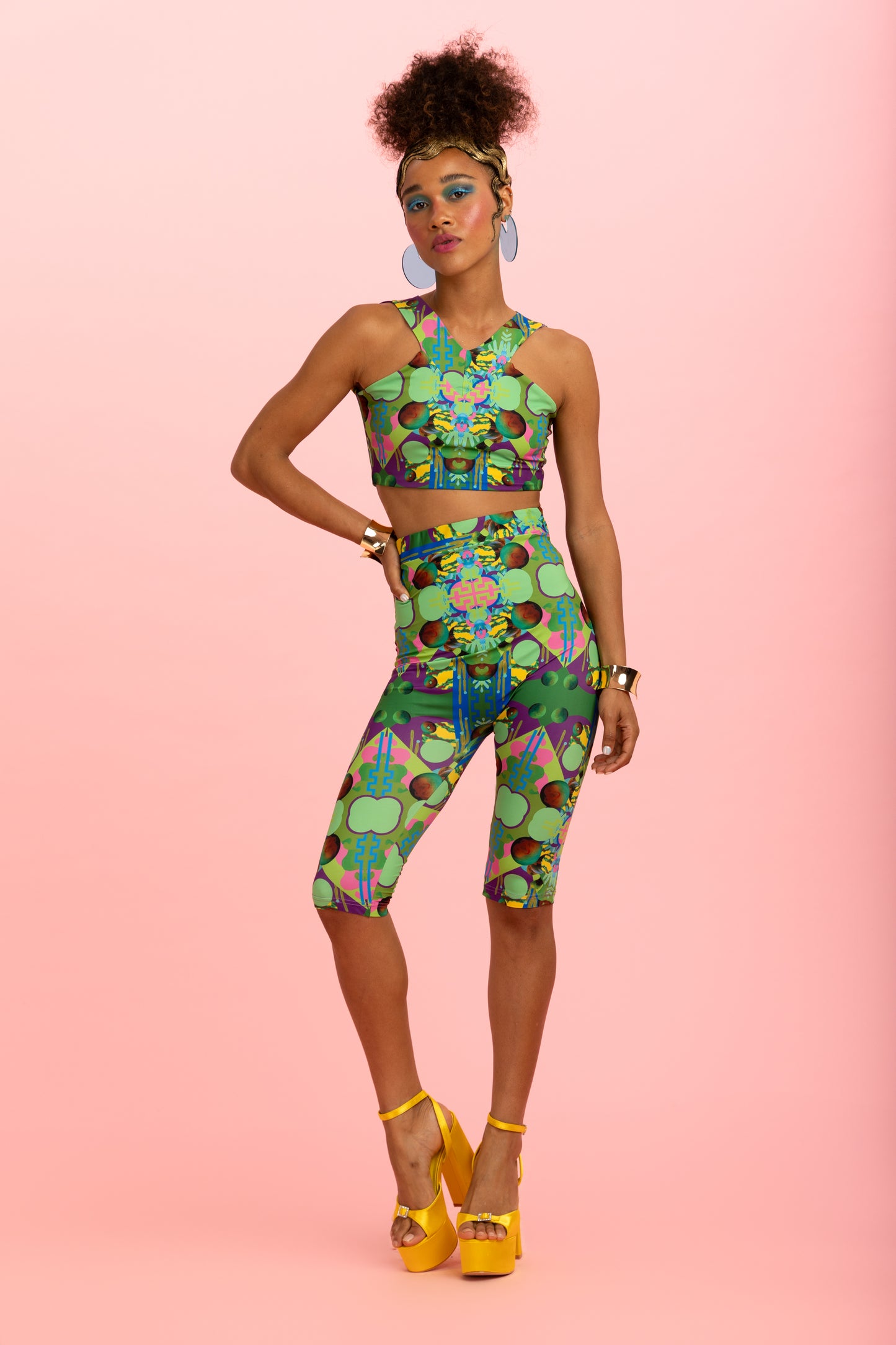 Green High Waisted Cycling Shorts
