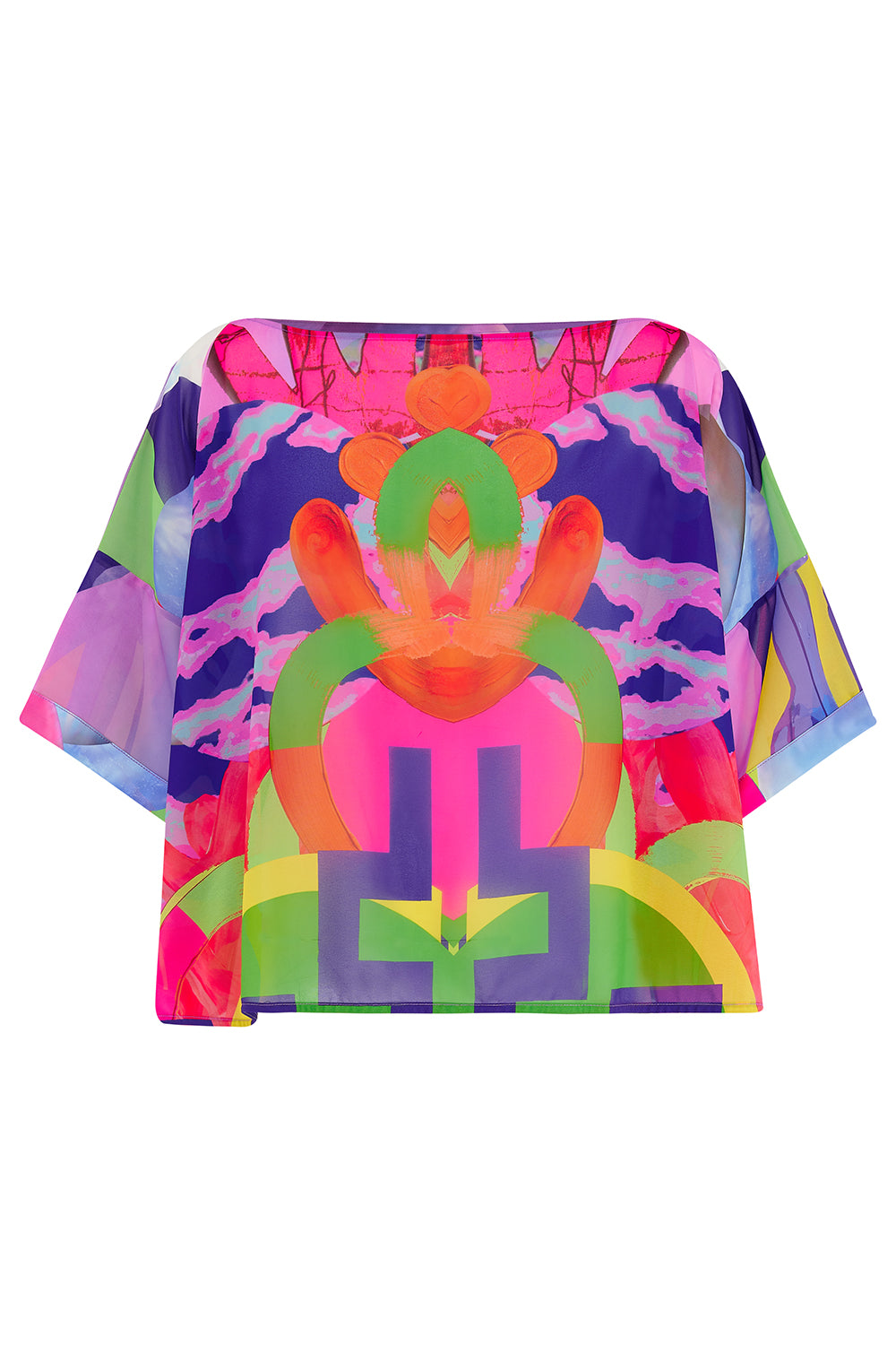 Pink Oversized Cropped Chiffon T-Shirt