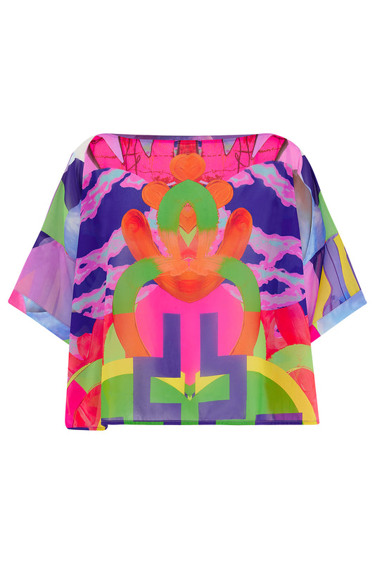 Pink Oversized Cropped Chiffon T-Shirt