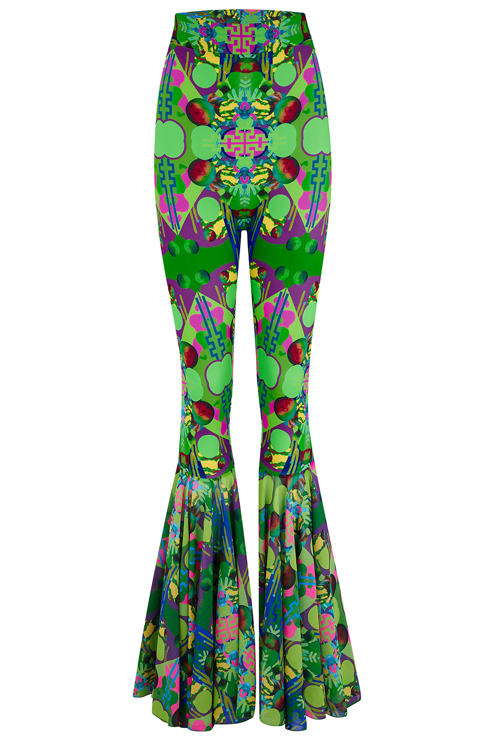 Green High Waisted Bell Bottom Trousers
